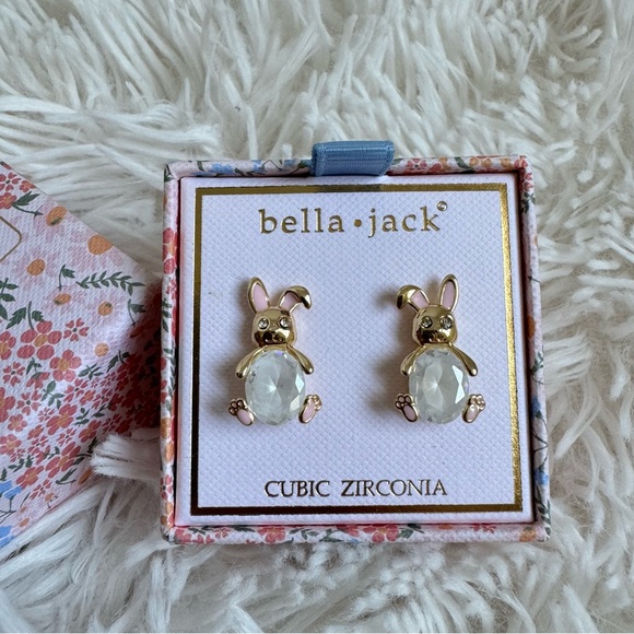 Bella Jack Goldtone Crackle Cubic Zirconia Easter Bunny Earrings - Picture 13 of 14